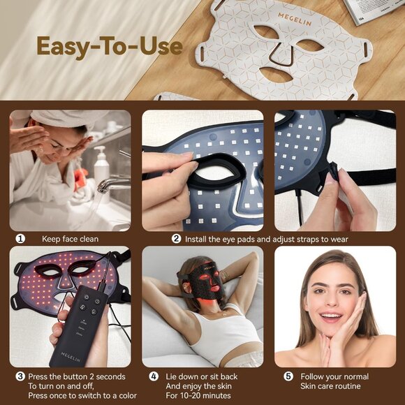 Megelin LED Light Therapy Face Mask For Face and Neck  Black Retail $259 - Picture 10 of 13